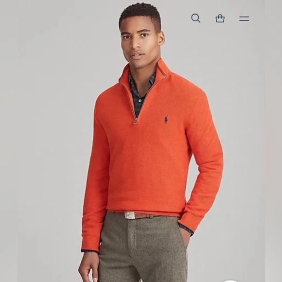 Polo Ralph Lauren Other - Polo Ralph Lauren Men’s Orange 1/4 Zip Soft Sweater 100% Cotton Size Medium